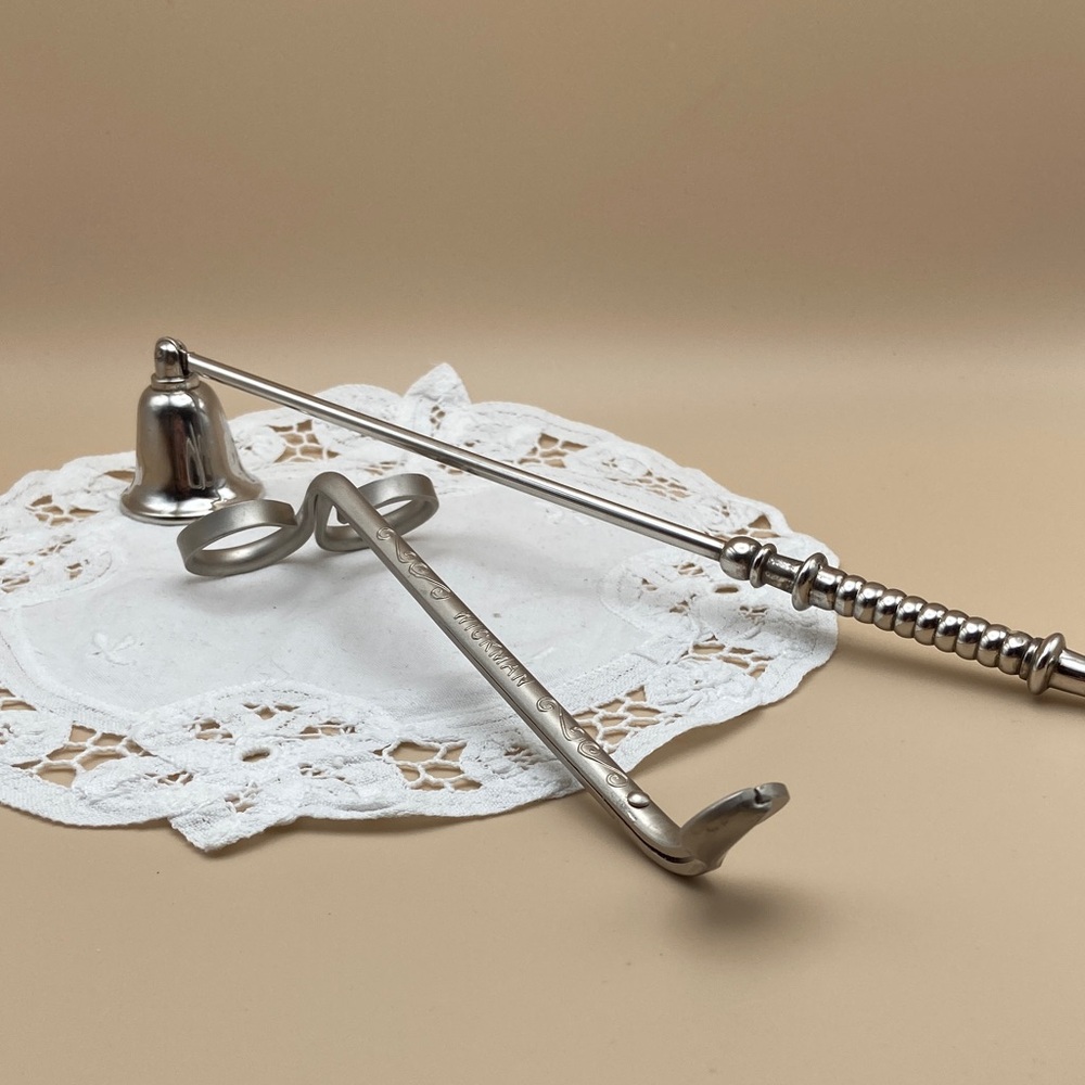 Silver plated Metal Candle Snuffer and Wickman Pewter Finish Wick Trimmer